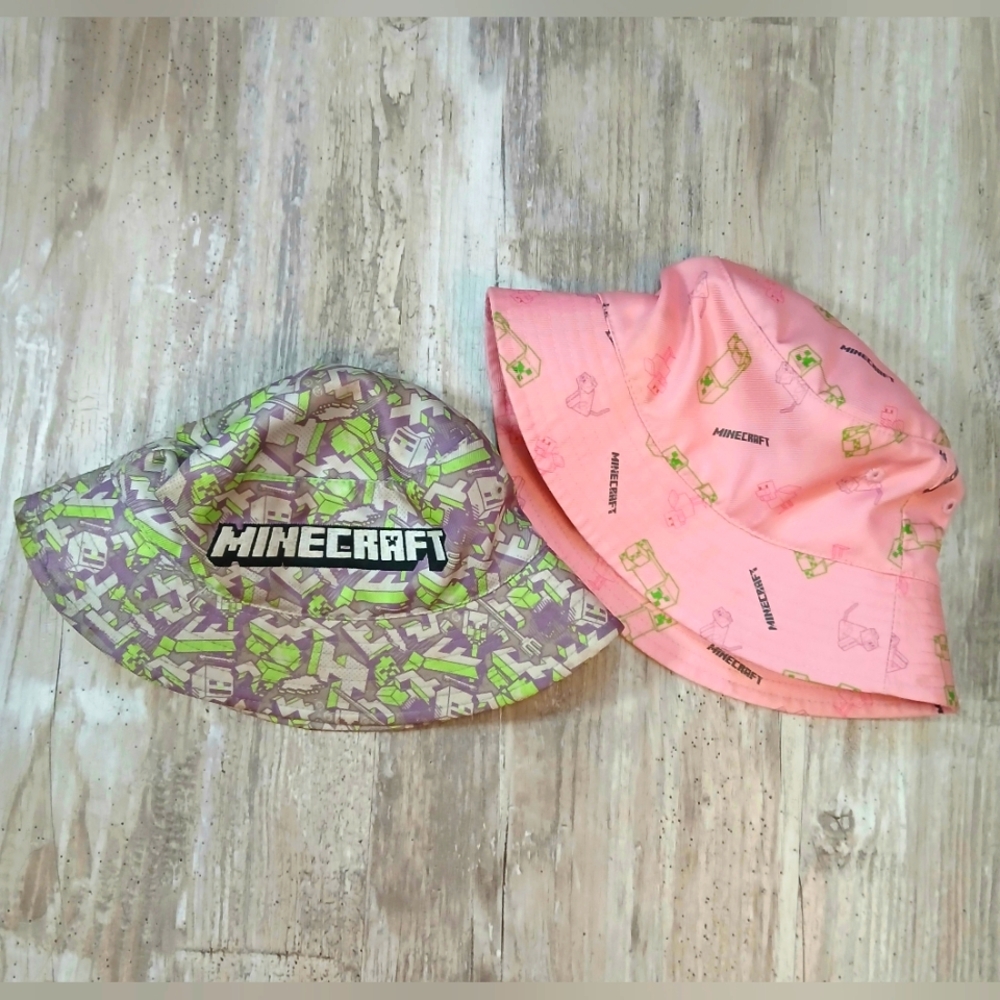 Minecraft Kids Bucket Hat 2-Pack – Pink & Green/Gray – Mad Engine OS